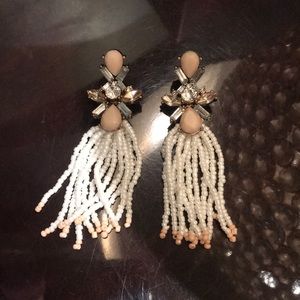 White tassel with jewels earrings